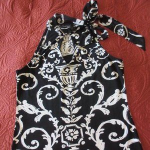 WHITE HOUSE BLACK MARKET BLACK AND WHITE BLOUSE WITH TIE AT THE NECK MEDIUM